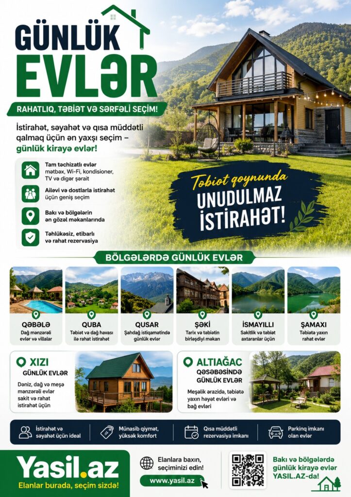 Günlük Evlər – Bakı və Bölgələrdə Günlük Kirayə Evlər