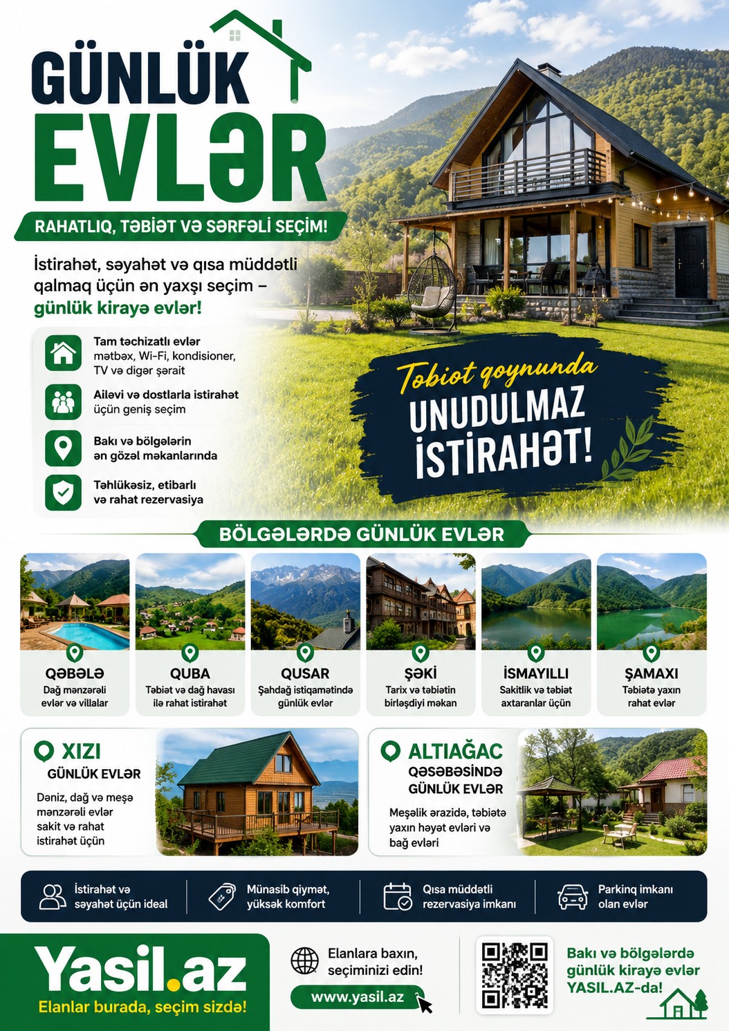 Günlük Evlər – Bakı və Bölgələrdə Günlük Kirayə Evlər