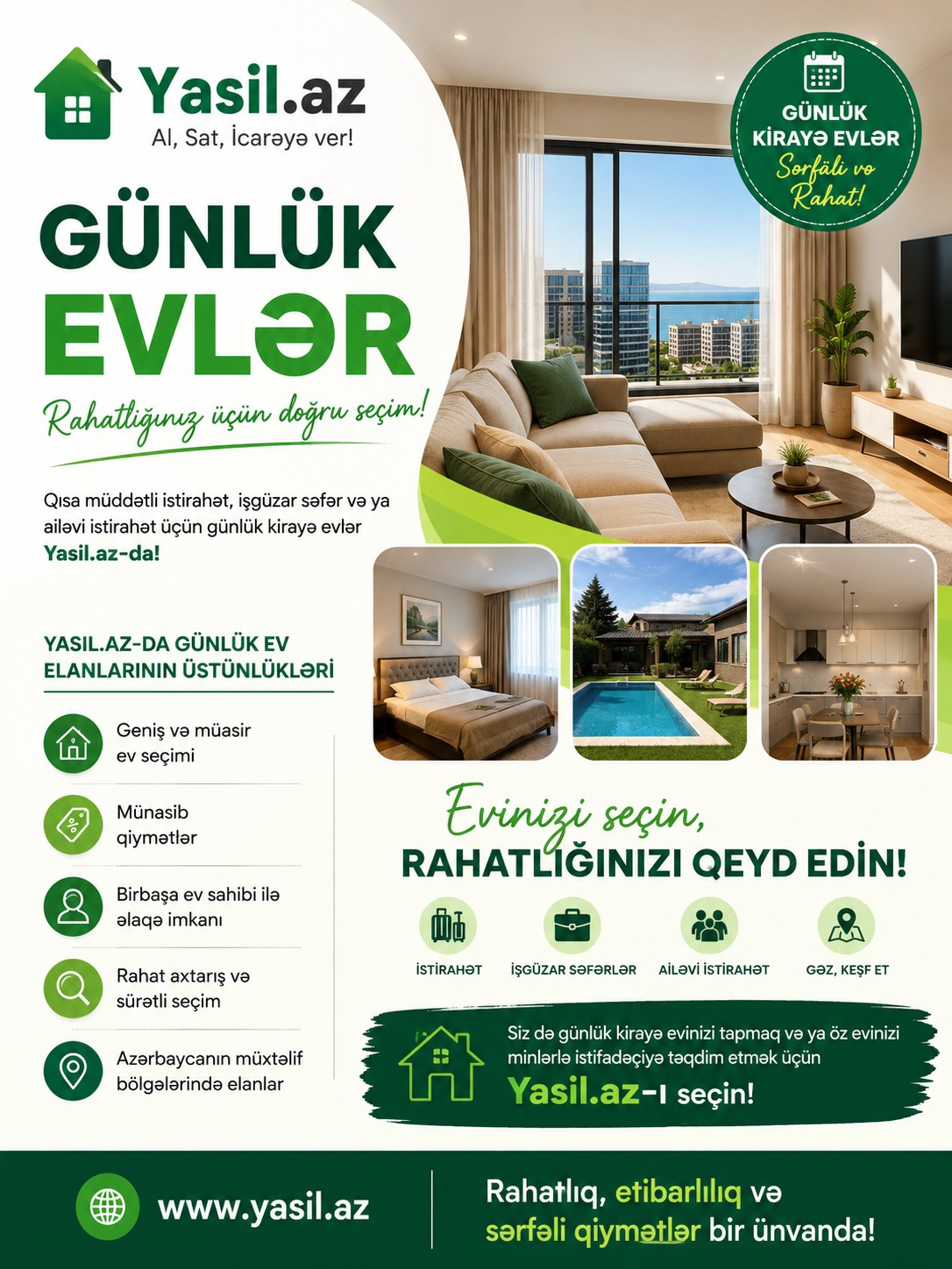 Yasil.az-da Günlük Kirayə Evlər – Rahat və Sərfəli Seçim